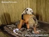 Brazen blond pervert is getting wildly fucked by her sister's dog